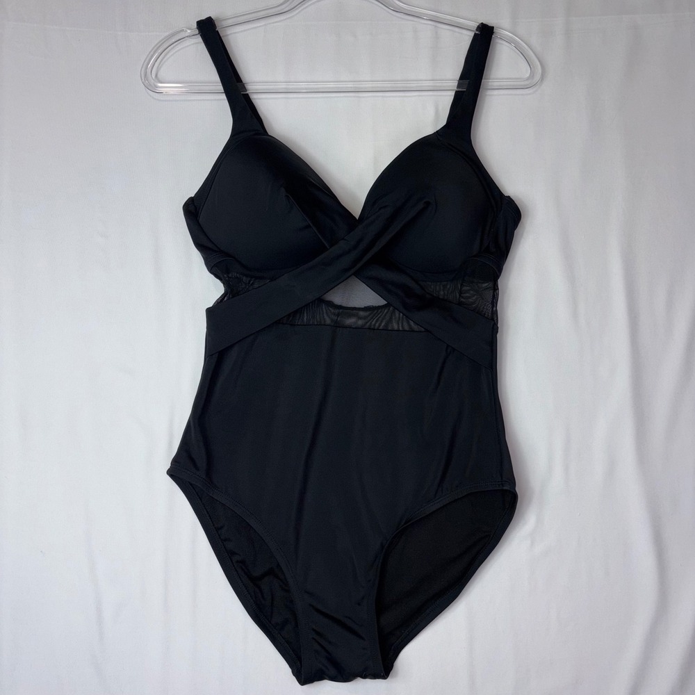 Black One Piece Swimsuit Criss Cross Tummy Control Swimwear‎